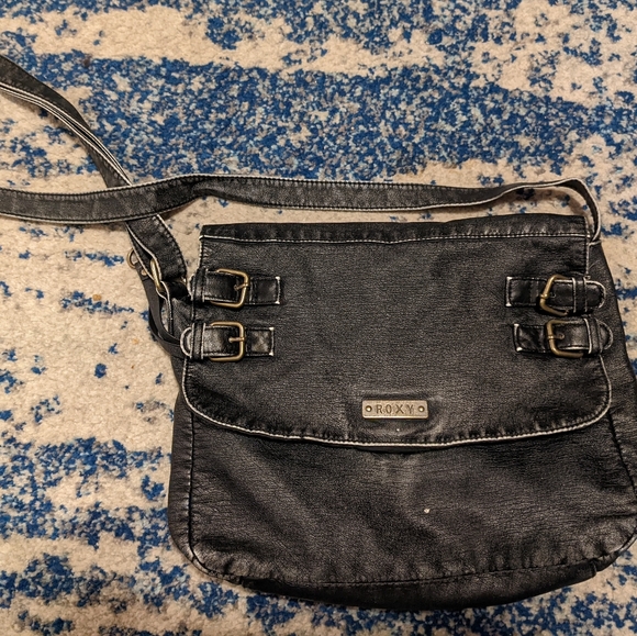 Roxy black faux leather distressed purse with buckles. - Picture 6 of 8